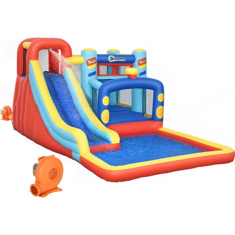Outsunny Castello per Bambini Gonfiabile con Piscina, Scivolo e Trampolino