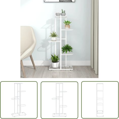 The Living Store Support pour plantes 5 niveaux 43x22x98 cm Blanc Métal - Support Plante - Jardinerie - Rangement Plantes - Étagère Fleur - Décoration Intérieur (1/5)