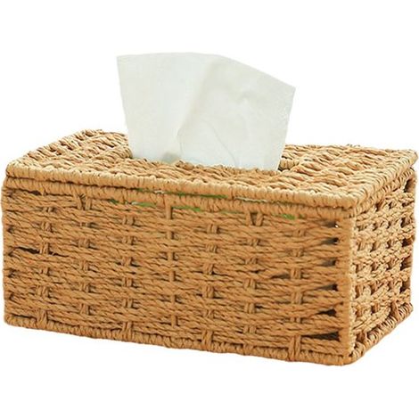 Porta fazzoletti intrecciato, realizzato in paglia intrecciata effetto rattan, lussuoso porta fazzoletti, decorazione per la scrivania del soggiorno. (1/5)