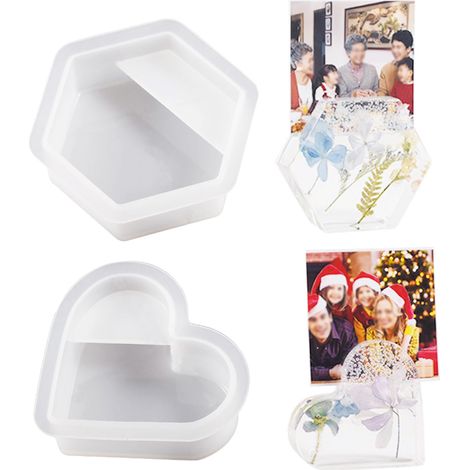 Moule Resine Epoxy En Forme de Cœur Résine Moule en Silicone, Moules Hexagone en Résine pour La Préservation Des Fleurs, Décorations pour La Maison, Organiser Le Livre (1/5)