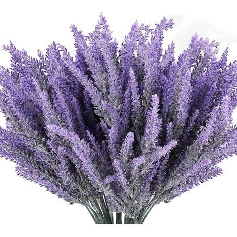 12 Pièces Fleurs Artificielles, Lavandes Artificielles Simulation, Fleur Artificielle Flocage, Plante Artificielle Exterieur Decoration pour Décoration d'intérieur, Jardin, Mariage (Violet) 35cm