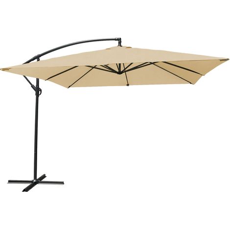 Happy Garden – Parasol déporté carré 2,7x2,7m beige – Mât articulé en acier – Toile déperlante avec traitement UV20+ – Système d'ouverture manivelle