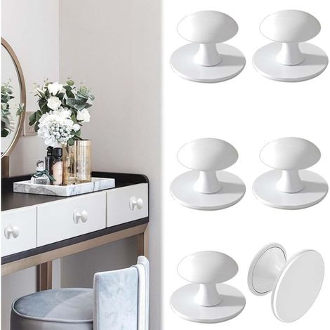 6 Pièces Rond Blanc Autocollante Boutons d'Armoire, Poignées Autocollantes Pour Tiroir Poignet de Porte Cuisine Adhesive, Bouton de Tiroir en Inoxydable Autocollante pour La Cuisine (1/5)