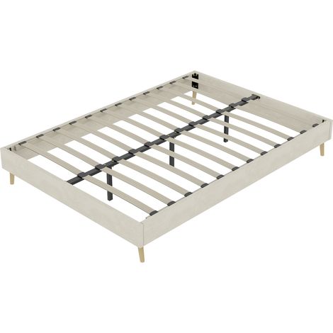 Cama plataforma minimalista moderna 140 x 200 cm beige de tela y metal con colchón incluido (1/5)