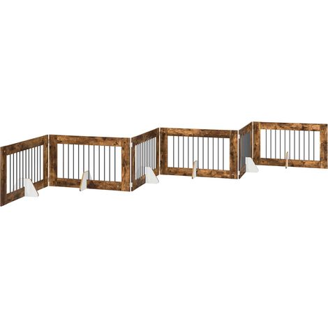 Cancello per cani pieghevole con supporti 6 pcs Rovere Fumo vidaXL (1/5)