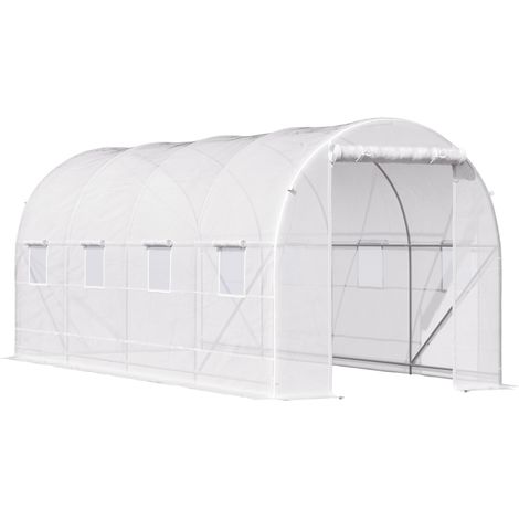 easycomfort serra da giardino a tunnel 5x2x2m con struttura in acciaio e telo in polietilene bianco (1/5)