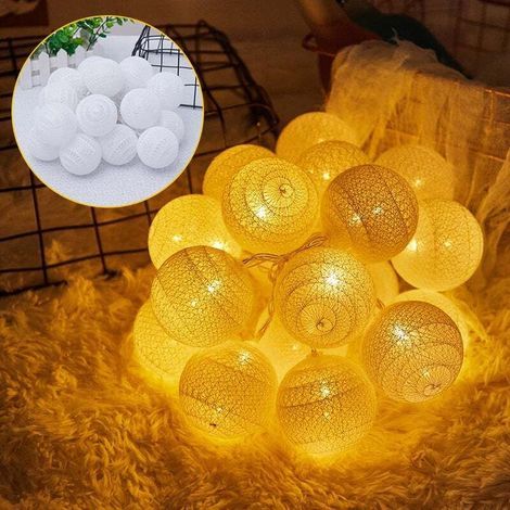 Cotton ball string lights with plug – 3 m, 20 LEDs, for bedroom curtains, parties, Christmas, birthdays, Halloween, weddings, decorations (1/3)