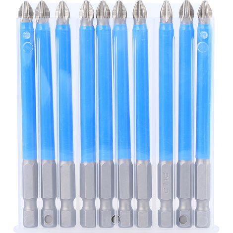 Lot de 10 embouts cruciformes PH2x90mm anti-dérapant, acier S2 aimanté puissant (1/5)