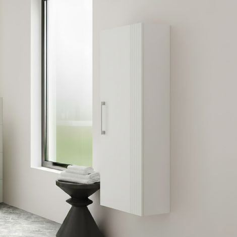Nuie Deco Satin White 400mm Single Door Tall Wall Hung Storage Unit - FLT162