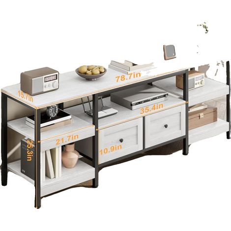 Meuble TV, Style Rustique, Rangement Spacieux, 200 x 40 x 65cm (1/2)
