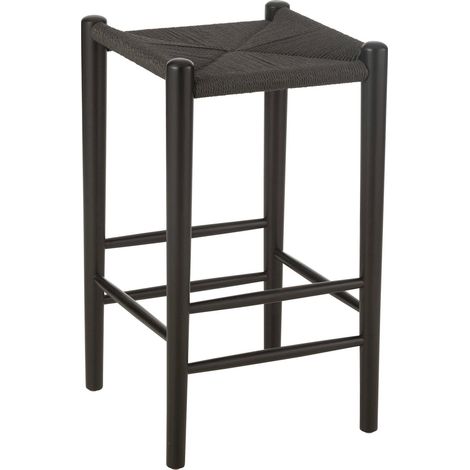 Chaise de bar orient bois de hêtre assise corde noire élégante - Noir profond et bois foncé (1/4)
