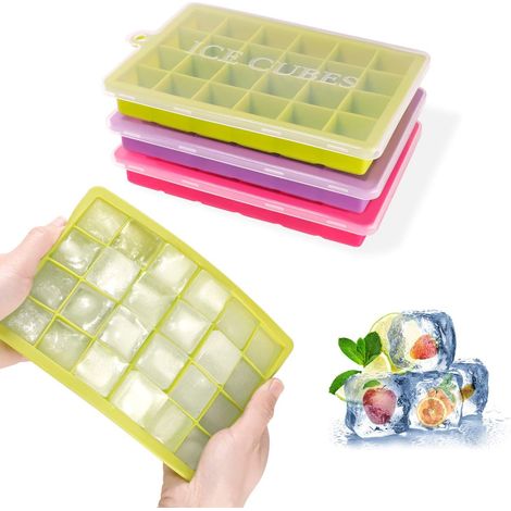 Ice Cube Tray, 3 Pack Silicone Ice Cube Trays with Lids, 24 Cubes Each Easy Release Ice Cube Tray for Cocktail, Whiskey, Drinks, Juice, BPA Free