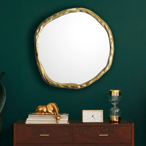 Miroir mural asymétrique 60 cm en aluminium doré