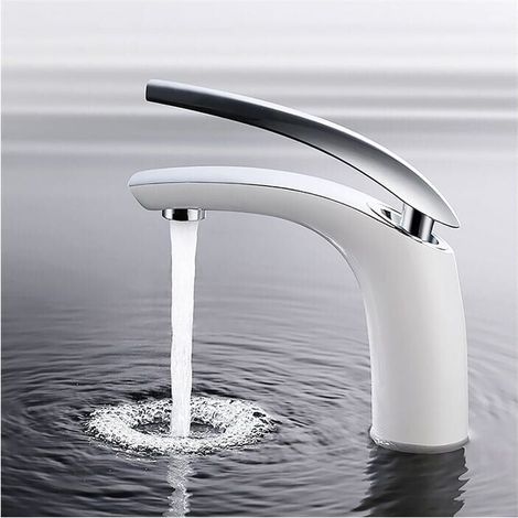 Robinet de salle de bain blanc, robinet de lavabo, robinet d'évier, robinet mitigeur de salle de bain, robinet de salle de bain, mitigeur à levier unique pour salle de bain blanc (1/5)
