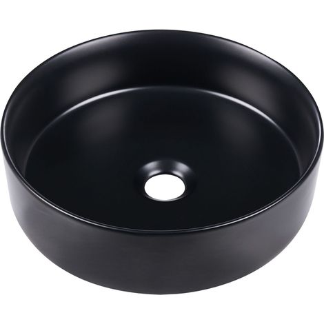 Lavabo en Céramique 36 cm Rond Salle de Bain Mat Evier Vasque Noir Cirat