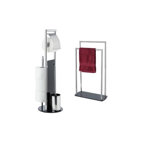Accessoires salle de bain WENKO Ravina porte-brosse et serviette en acier inoxydable brillant ensemble WC 2 pièces avec porte-serviettes et support papier toilette design moderne pour salle de bain (1/5)