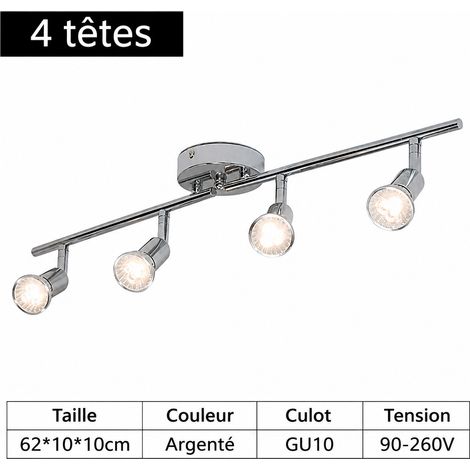 Spot plafonnier orientable 4 têtes en fer finition chrome avec lumière chaude 4 réf 7354 30 × 30 × 30 cm 800 g – Livraison gratuite