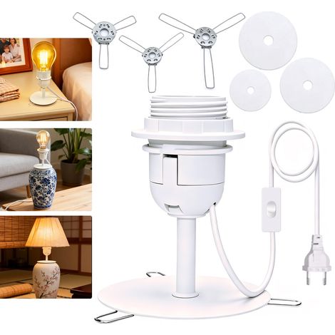 Kit de Lampe de Table en Métal, Kit pour Transformer un Vase en Céramique en Lampe, Kit Lampe de Bouteille, Douille E27 Avec 2.4 M Câble et Interrupteur, 3 Tailles de Socle,Sans Vase et Ampoule (1/5)