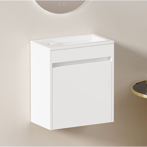 Mobile bagno 46 cm con 1 anta soft close e vano portaoggetti, MDF, bianco (1/5)