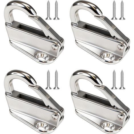 Lot de 4 crochets de bâche, en acier inoxydable 316, avec 8 vis, pour remorque, bateau, yacht, vêtements (1/5)