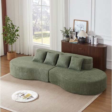 Divano modulare 310 x 110 x 65 cm verde, 2 pezzi, tessuto ciniglia MEUBLIV (1/5)