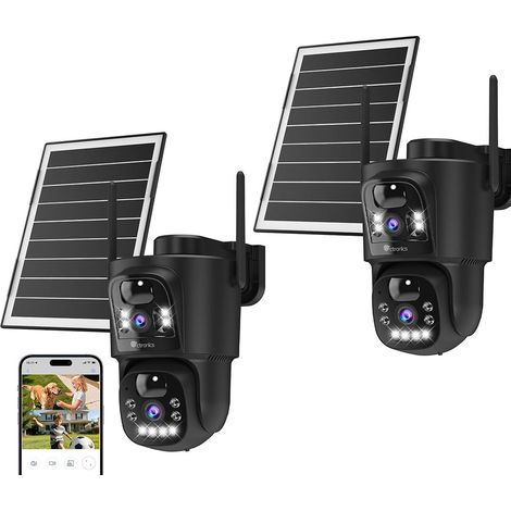 Ctronics Lot de 2 Caméra de Surveillance WiFi Extérieure Double Objectif – Solaire 8W, Batterie 10 400 mAh, Double PIR, Vision Nocturne Couleur, IP66 (1/5)