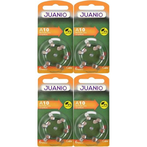 Lot de 24 Piles bouton Zinc Air Type 13 1,45V type A13/13 compatibles PR48 pour appareils auditifs - Juanio - (1/2)