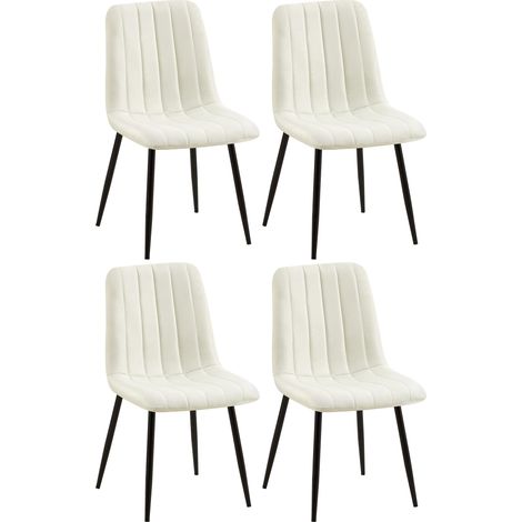 CLP – Lot de 4 chaises de salle à manger Dijon – Piètement en métal noir – Assise rembourrée en tissu crème – Style contemporain (1/5)