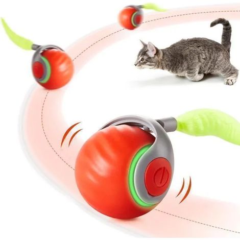 Jouets pour chat balle mobile avec queue en plumes balle interactive rechargeable pour lexercice des chats multicolore-Deux modes (1/5)