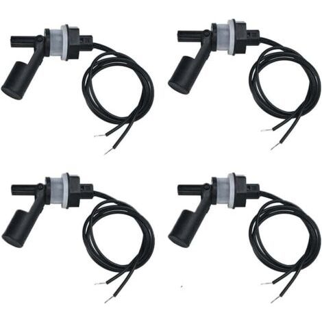 Lot de 4 interrupteurs à flotteur à montage latéral, interrupteur à flotteur horizontal en plastique, capteur de niveau d'eau, interrupteur à flotteur avec fil de 40 cm pour piscine d'aquarium (basse (1/4)