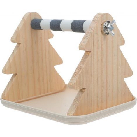Perchoir avec plateau - Plateforme d'entraînement 2 en 1 - Barre de jeu en bois - 20 x 15 cm - Pour perruches ondulées de petite et moyenne taille - Calopsittes - Perruches ondulées (1/5)