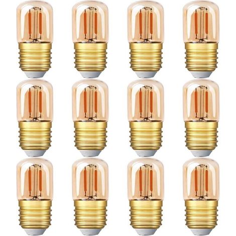 Mini ampoule LED tubulaire, 1W T28 Edison Ampoule à filament LED E27 Base à vis 2200K Ampoule jaune super chaude pour décorative non dimmable (verre ambré) 12 Pack [Classe énergétique G] (1/5)