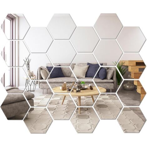 Set mit 24 selbstklebenden Wandspiegeln, 24 Acryl-Wandspiegel, selbstklebende Wandspiegel für Badezimmer und Wohnzimmer, 12,6 × 11 × 6,3 cm