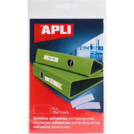 PACK 8 BOLSILLOS ETIQ. APLI ADH. TRANSP. 35X75MM
