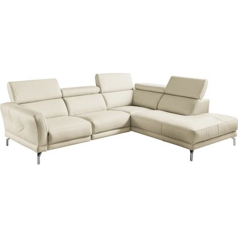 Canapé d'angle en 100% tout cuir épais de luxe italien , 5/6 places DALBERT, couleur crème, angle droit (1/5)