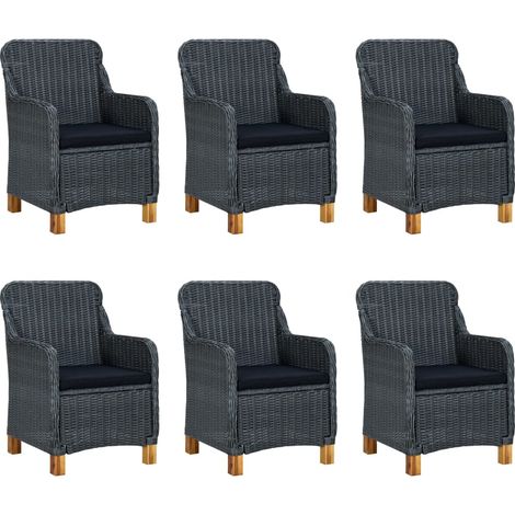 Set de 1 table et 6 chaises, Mobilier de salle à manger, avec coussins Résine tressée Gris foncé OIB5077E (1/5)