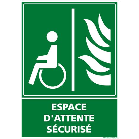 Panneau de signalisation Espace d'Attente Sécurisé (EAS) PMR ISO 7010 E024 - Adhésif - 450 x 630 mm