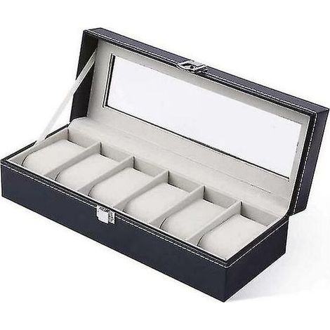 Boîte de rangement pour montres avec 6 compartiments et couvercle en verre, boîte de stockage pour montres, rangement organisé pour accessoires horlogers (1/5)
