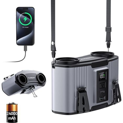 24000mah Ventilateur Intelligent Portable, Ventilateur Rechargeable à 4 Vitesses, Mains Libres Portable, Avec Pince Lombaire et Collier, Peut être Utilisé Pour Les Travailleurs de Plein Air, Activités