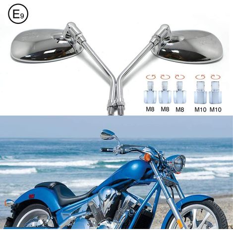 Rétroviseur chromé pour moto, fixations M10 et M8, avec vis de fixation pour scooter, moto de route, cruiser, chopper, moto spor (1/5)