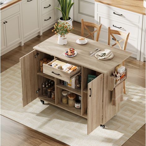 Mobile cucina con piano di lavoro ribaltabile 120 cm, rovere sonoma DESVIAE (1/5)