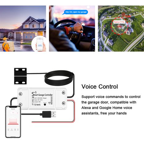 Tuya – ouvre-porte de Garage WiFi, télécommande intelligente, capteur, prise en charge de l'application vocale, Compatible avec Alexa Home.