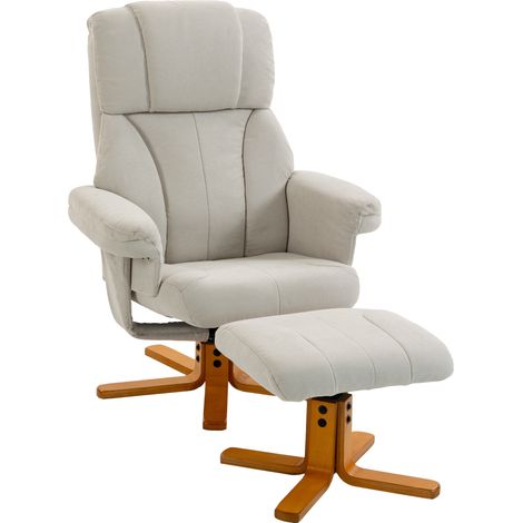 Fauteuil relax avec repose-pied - HOMCOM - dossier inclinable, assise rembourrée - velours - 79x80x104cm - crème (1/5)