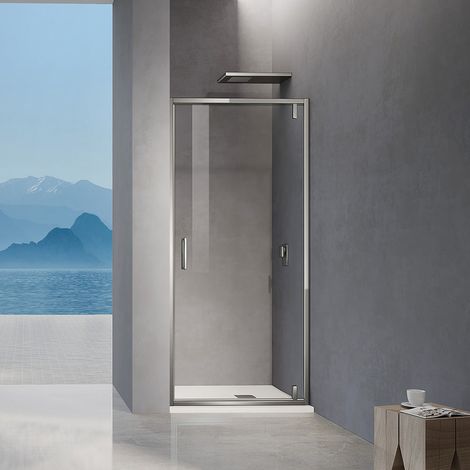 GRAND VERRE Porte de douche pivotante avec profilés chromés ouverture 180° pour installation en niche 76x195 (1/5)