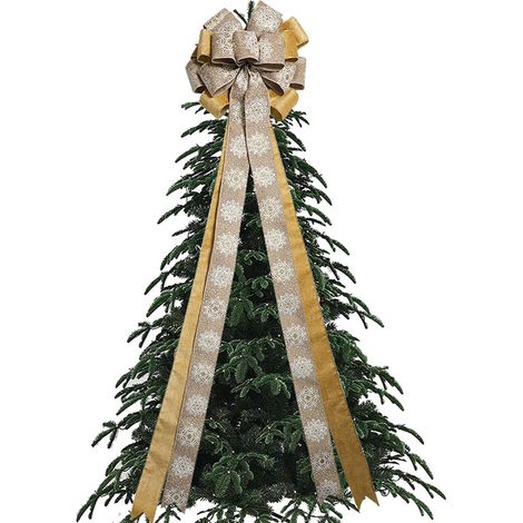 Ribbon Noël - Bow Décoration Arbre À Neige - Imitation Linen - 45 x 13 Pouces - 16 Boucles - Fils De Fixation Intégrés - 1 Pièce (1/4)