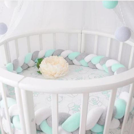 Pare-chocs Lit - 200 cm x 12 cm x 5 cm - Peluche Douce Rembourrée Coton PP - Vert Gris Blanc - 1 Pièce (1/4)