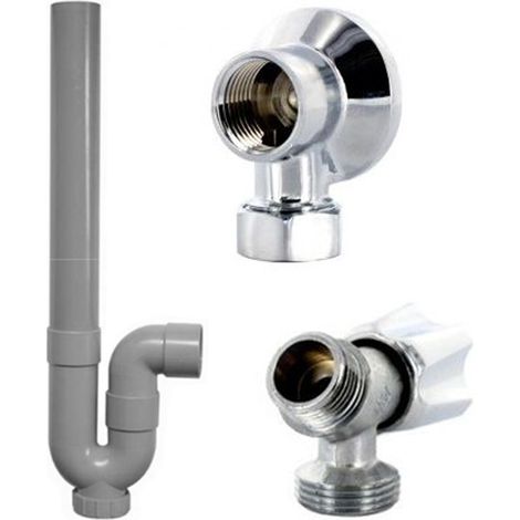 Arcanaute – Kit de raccordement siphon horizontal Ø40 pour machine à laver – Applique femelle 1/2" – Tube cuivre Ø14 – Robinet mâle 1/2" (1/2)
