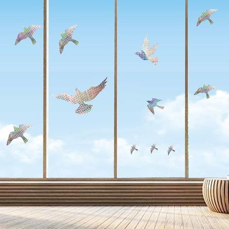 20 autocollants oiseaux, film PVC adhésif transparent, sans résidu, pour vitrages intérieurs et extérieurs (1/5)