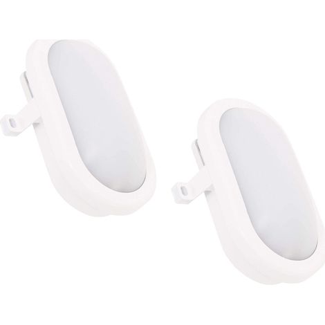 2er Set LED Außenwandleuchten oval weiß mit Bewegungsmelder, Kellerlampen (1/2)