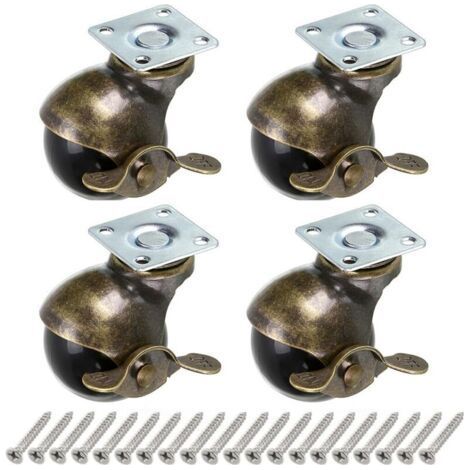 4 Pcs Swivel Plate Casters, 40mm Furniture Casters with Brakes, Antique Ball Casters, Replacement for Furniture, Dressers, Storage Chests, Coffee Tables (1/5)